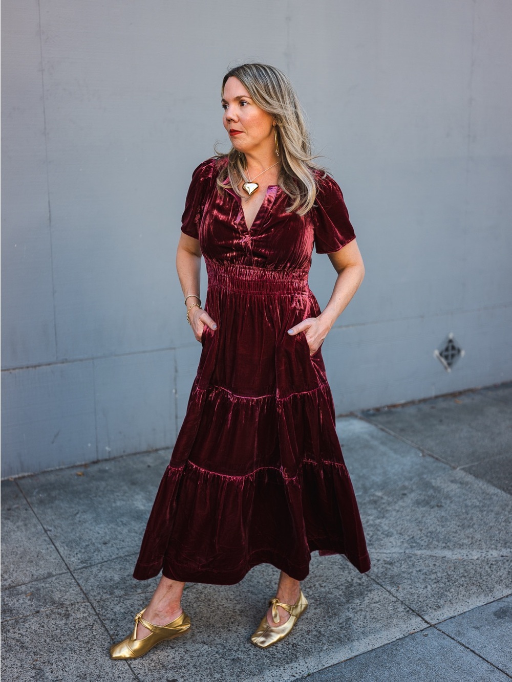 Anthropologie Somerset Maxi Dress Red Velvet Size Large